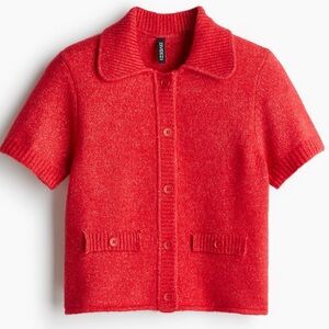 H&M Short Sleeve Cardigan in Red Melange